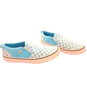 Vans Turquoise & White Checkered Asher Slip-On Skate Style Sneakers